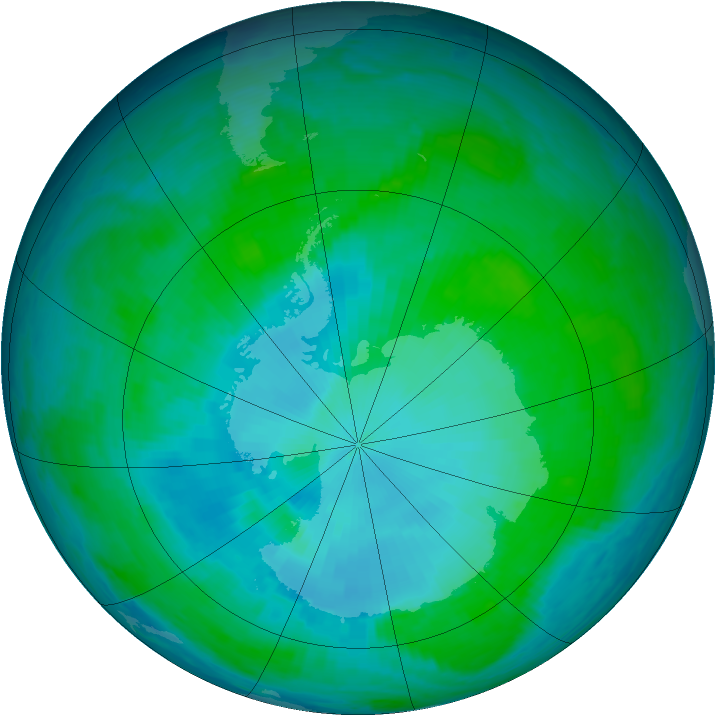Antarctic ozone map for 25 January 2001
